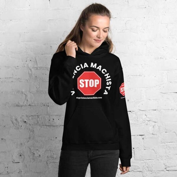 Sudadera con capucha negra - Impresión extra en manga izquierda.