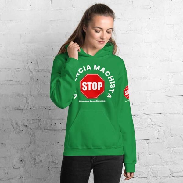 Sudadera con capucha verde - Impresión extra en manga izquierda.