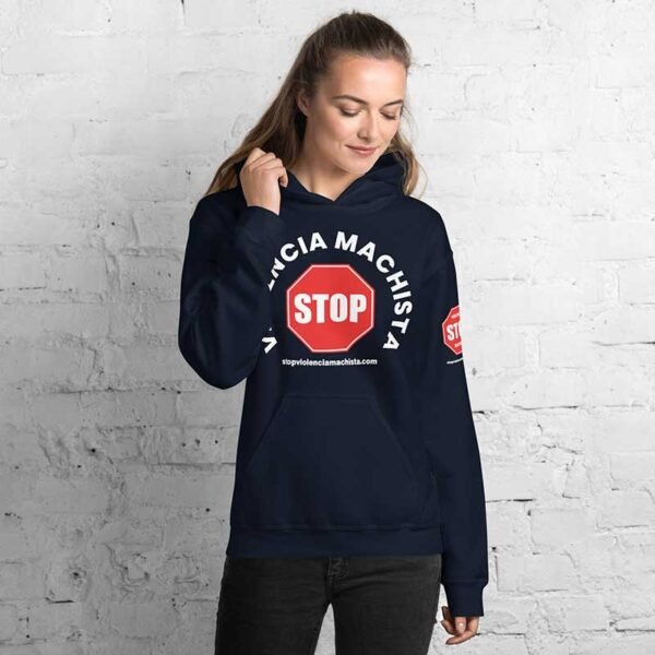 Sudadera con capucha azul marino - Impresión extra en manga izquierda.