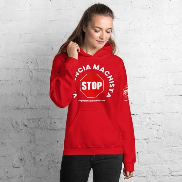 Sudadera con capucha roja - Impresión extra en manga izquierda.